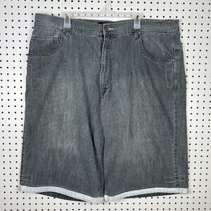Koman Gray Goth Baggy Jean Shorts Sz 44 Jorts Wide‎ Leg Skate Y2K Punk Sick Wash